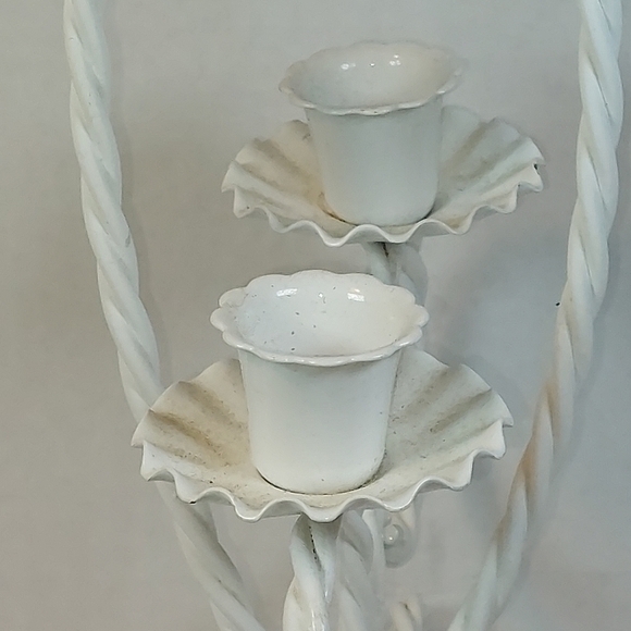 Vintage Home Interiors White Metal Twisted Rope Candle Holder - Picture 3 of 7